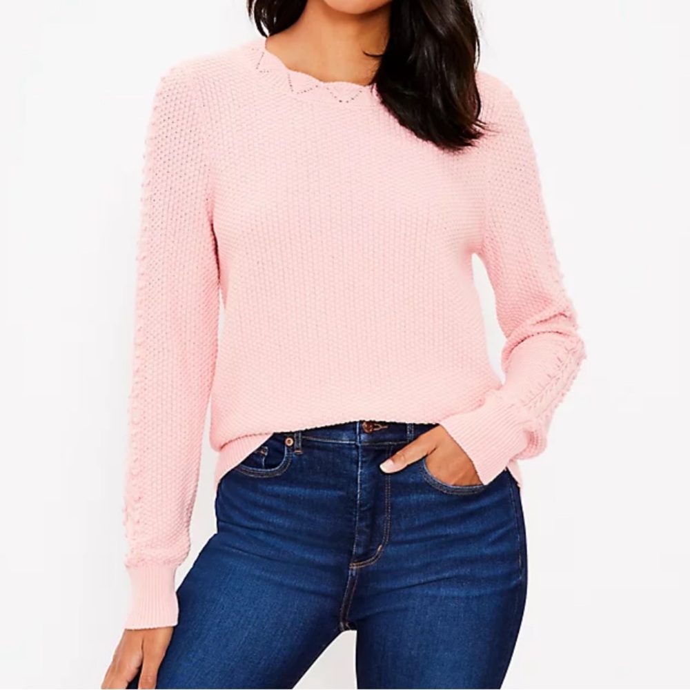LOFT Scalloped Bobble Sleeve Sweater- Pink